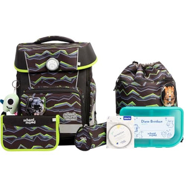 SCHOOL-MOOD Champion Maxx Pro Schulranzenset 7-teilig 22L Stauraum, ergonomisches Grow with You System für 1 m bis 1,50 m Körpergröße, wasserdichter Stoff mit Reflektoren (Finn Panther) im Sale